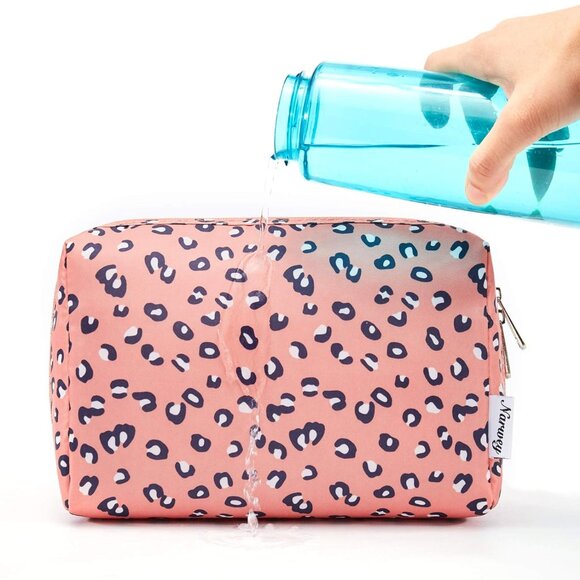 Women Pink Large Makeup Bag Zipper Pouch Travel Cosmetic Organizer - Picture 4 of 6